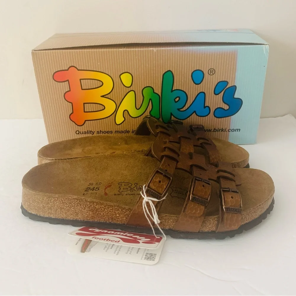 NWT Birkenstock Birki’s Xenia Soft Birko Flor Bronze Sandals Women Size 7 Comfy